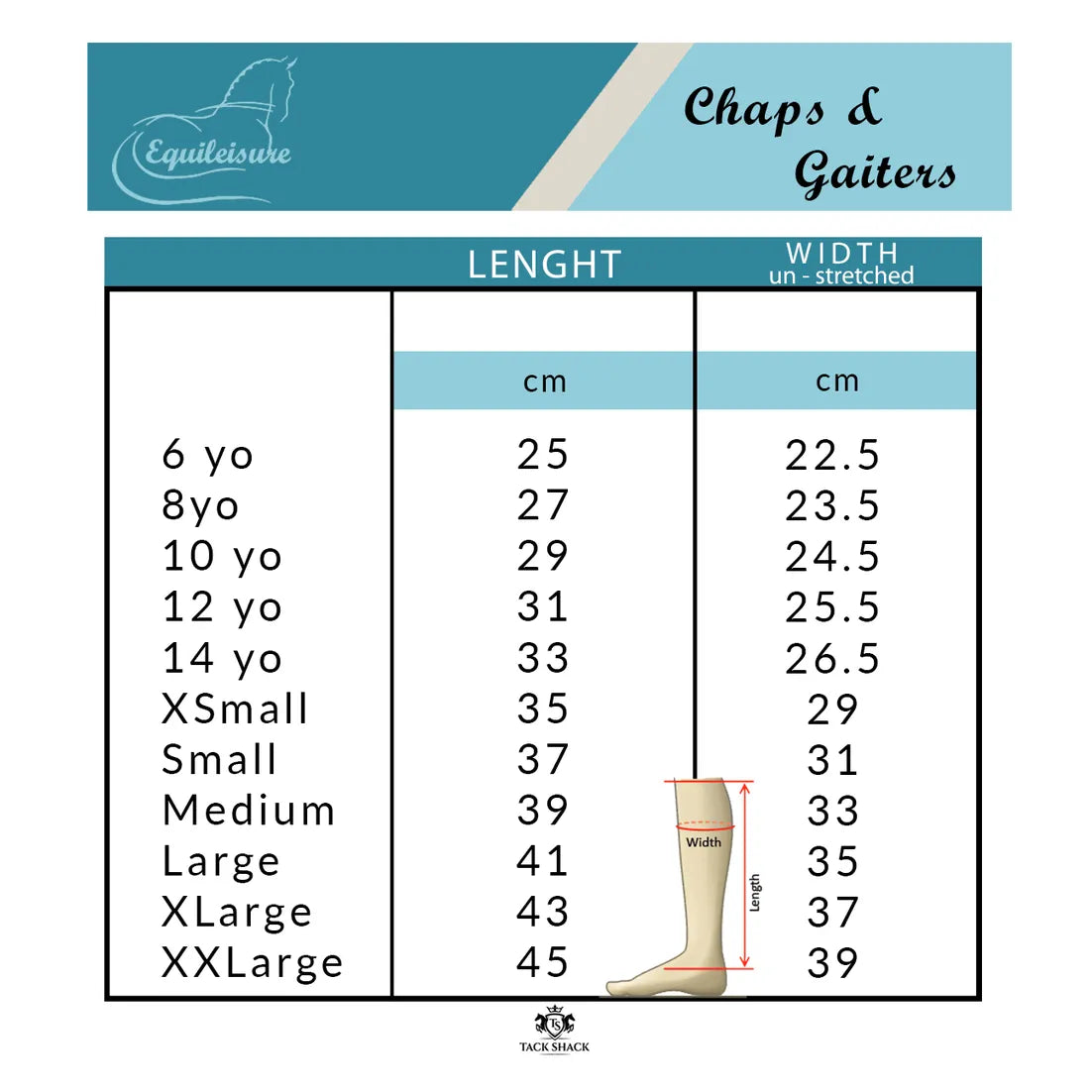 Equileisure Chaps Comfort Size Chart by Eque Vogue