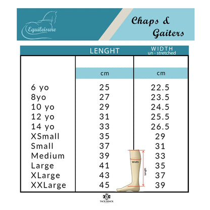 Equileisure Chaps Comfort Size Chart by Eque Vogue